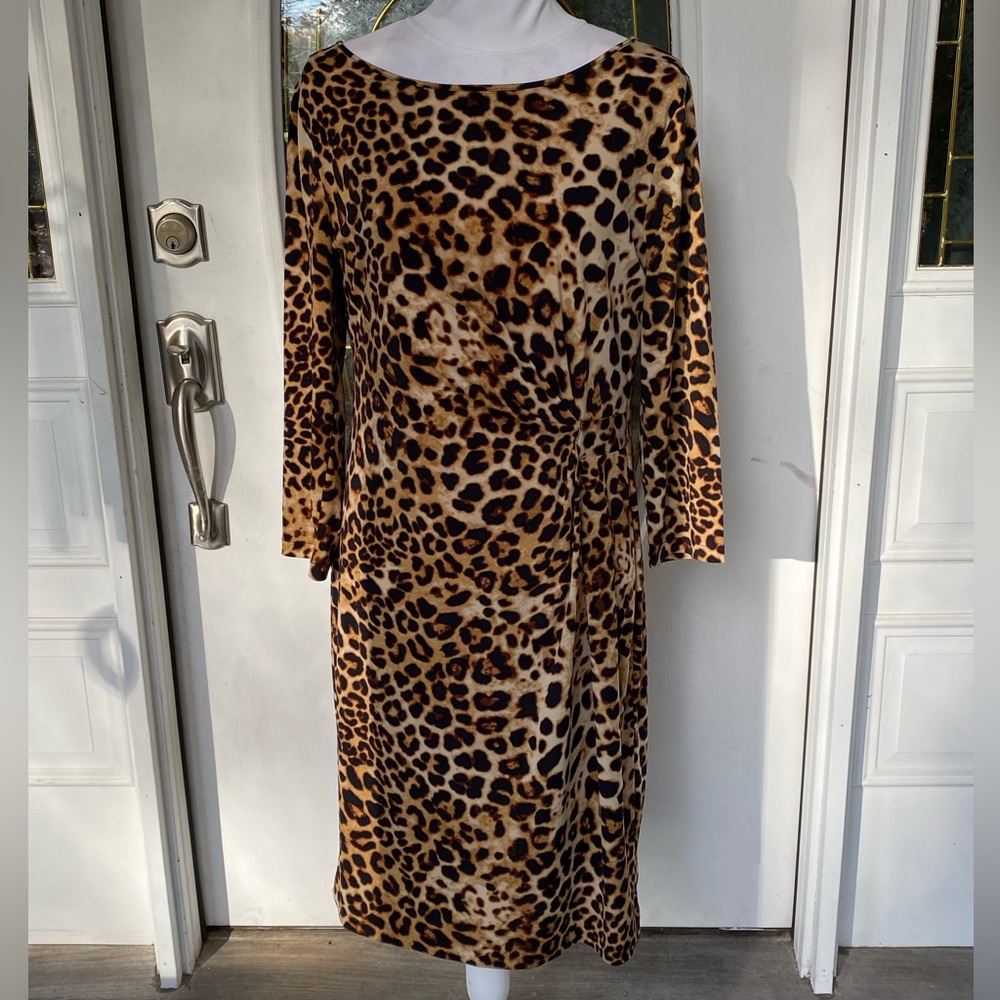 Jones New York Leopard Print MIDI Dress Large